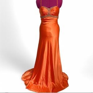 Orange Rhinstone Formal Dress